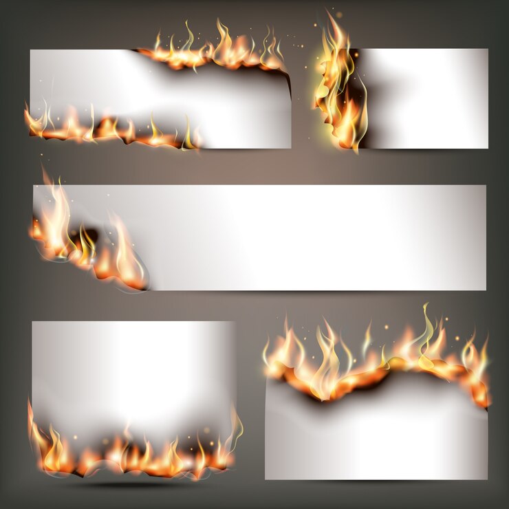 Vector banners publicitarios estratégicos de fuego ardiente establecidos para la atracción de clientes a las ventas de descuento estacional