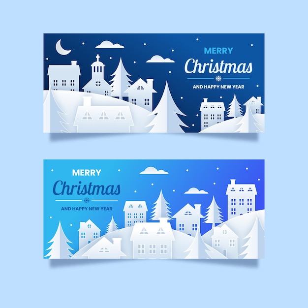 Banners de pueblo navideño en estilo papel.
