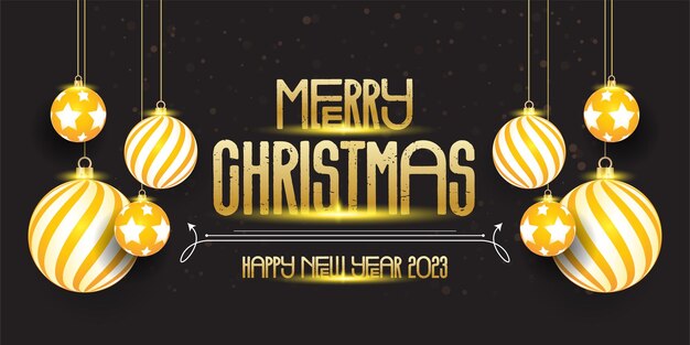 Banners realistas de plantilla dorada de Feliz Navidad y Feliz Año Nuevo 2023
