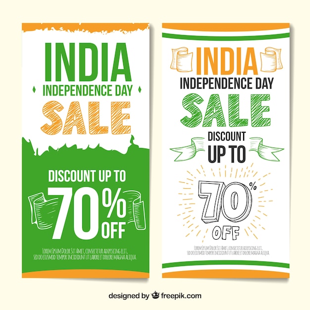 Banners de rebajas del día de la independencia de la india