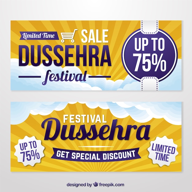 Banners de rebajas de dussehra en diseño plano