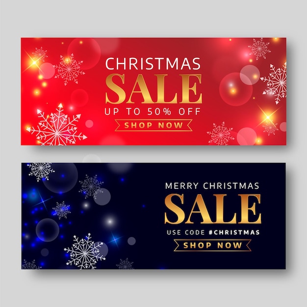 Vector banners de rebajas de navidad borrosas