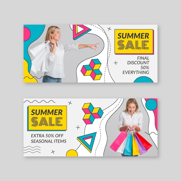 Banners de rebajas de verano planas con foto.