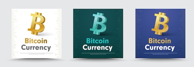 Banners de redes sociales con un icono de bitcoin de moneda criptográfica 3d.