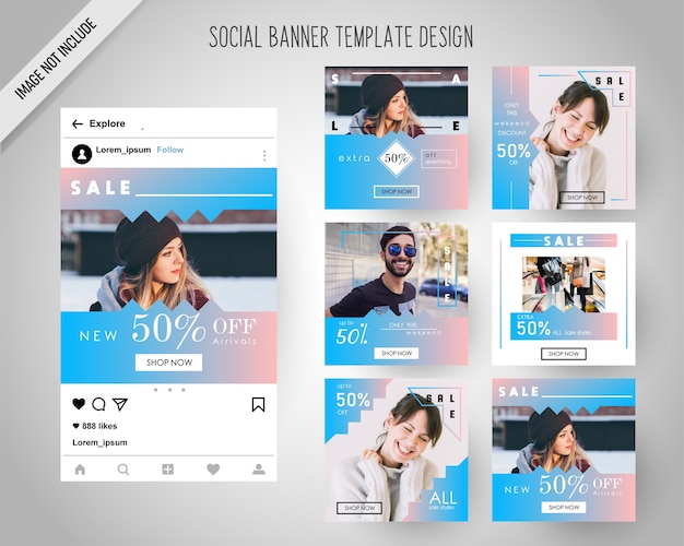 Vector banners de redes sociales de moda para marketing digital