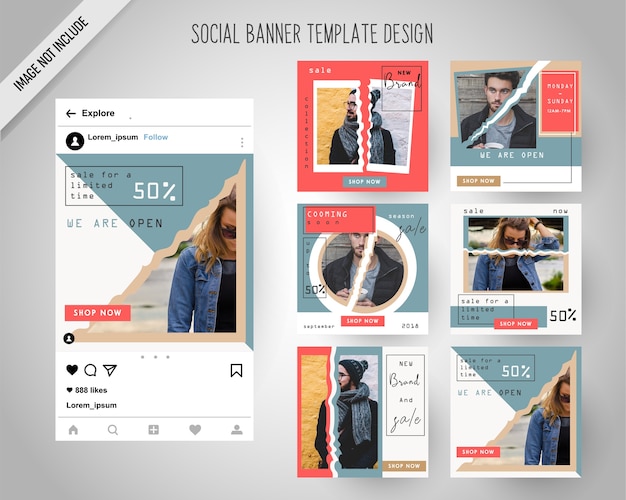 Vector banners de redes sociales de moda vintage para marketing digital