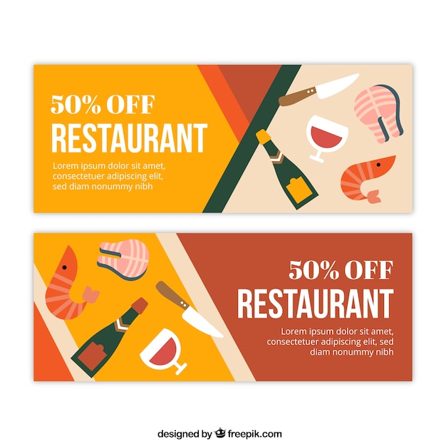 Vector banners de restaurante planos con descuentos especiales