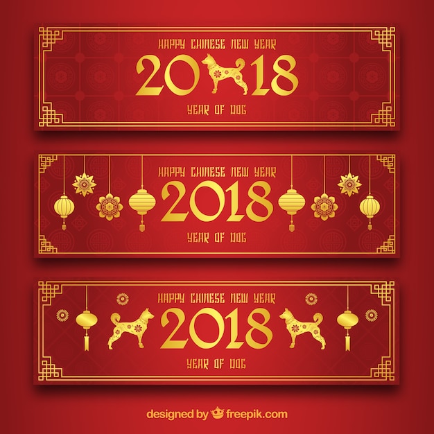 Vector banners rojo y dorado de año nuevo chino