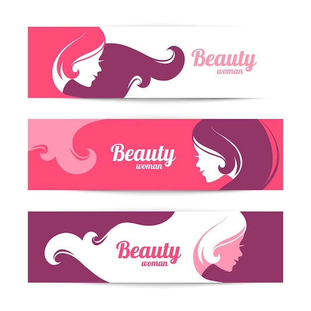 Banners con silueta de mujer hermosa elegante. Tarjetas de diseño de plantillas