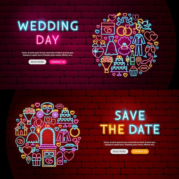 Banners de sitios web de bodas. ilustración de vector de promoción del amor.