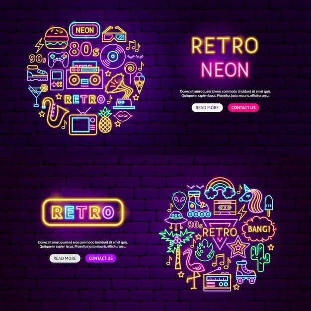 Banners de sitios web retro. ilustración de vector de promoción de moda.