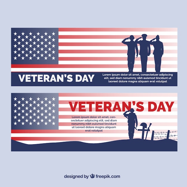 Vector banners con soldados de los estados unidos para el día de los veteranos