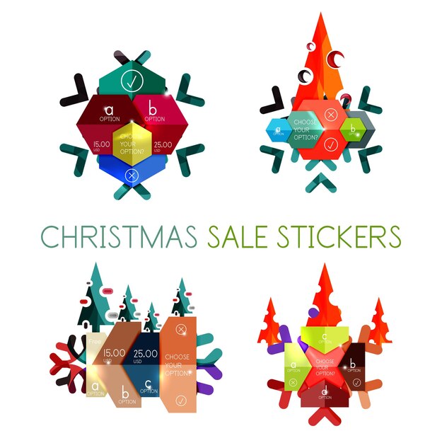Vector banners de tarjetas de felicitación de navidad de papel con texto plantillas geométricas de vacaciones