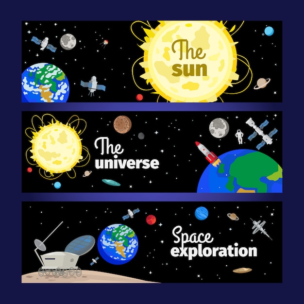 Banners de temática espacial con planetas.