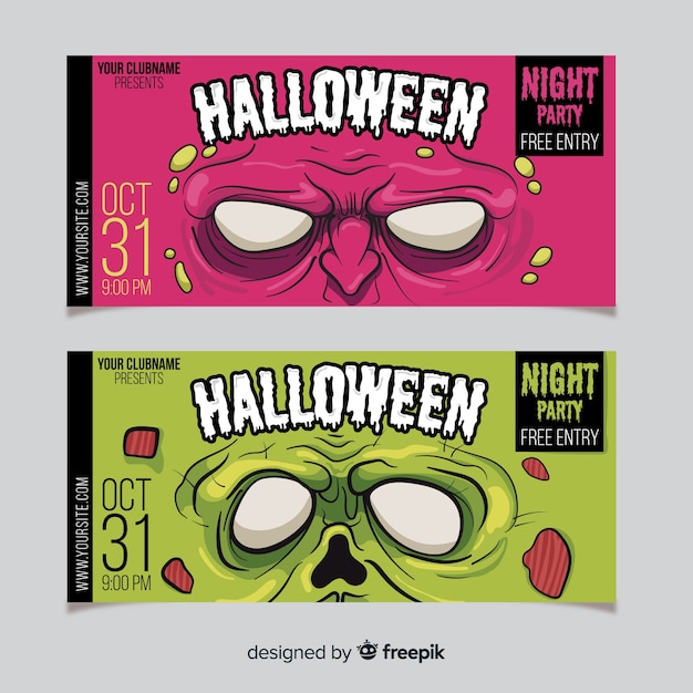 Banners terroríficos de halloween con diseño plano