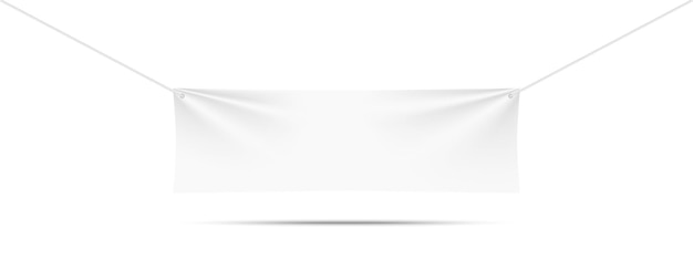 Banners textiles blancos con pliegues. maqueta de banner colgante en blanco