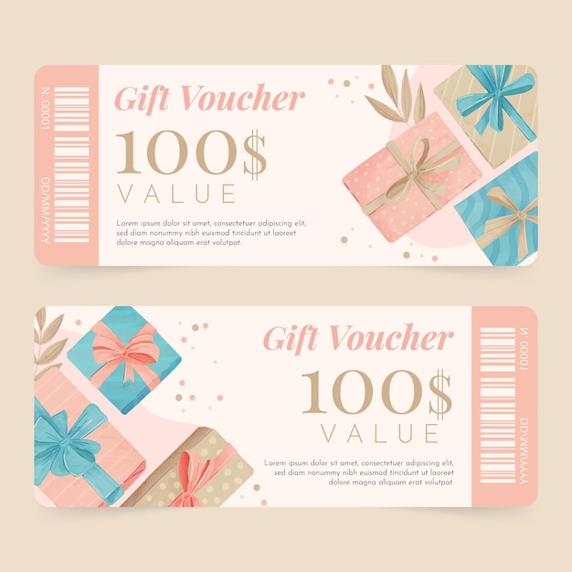 Vector banners de vales de regalo en acuarela