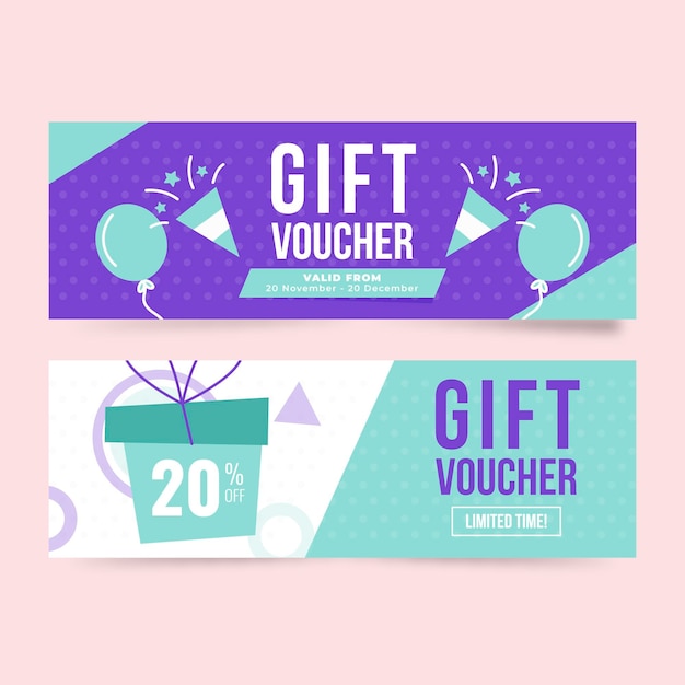 Vector banners de vales de regalo de diseño plano