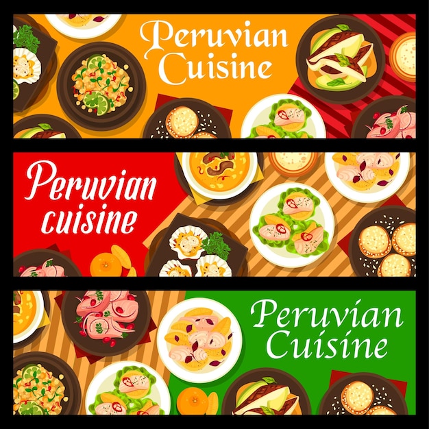 Vector banners de vector de comida de restaurante de cocina peruana