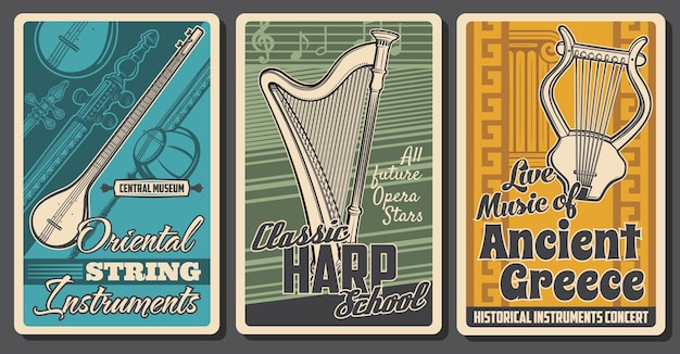 Banners de vector de instrumento de música de cuerda