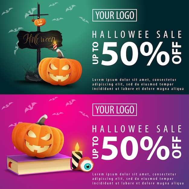 Vector banners de venta de halloween con calabaza jack