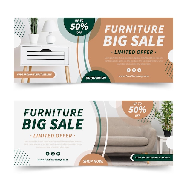 Vector banners de venta de muebles