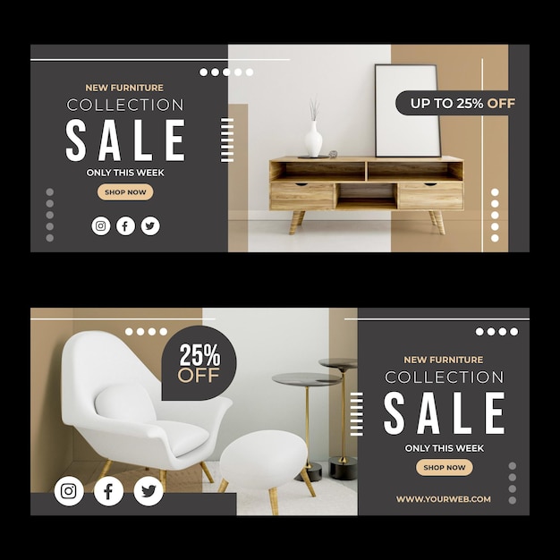 Vector banners de venta de muebles