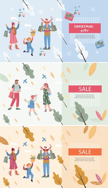 Banners de venta de temporada establecidos para eventos de año comercial Descuento y gran venta