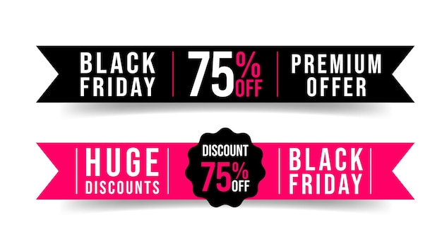 Banners de venta de viernes negro Publicidad de oferta premium para tienda de compras Plantilla de descuento de franja