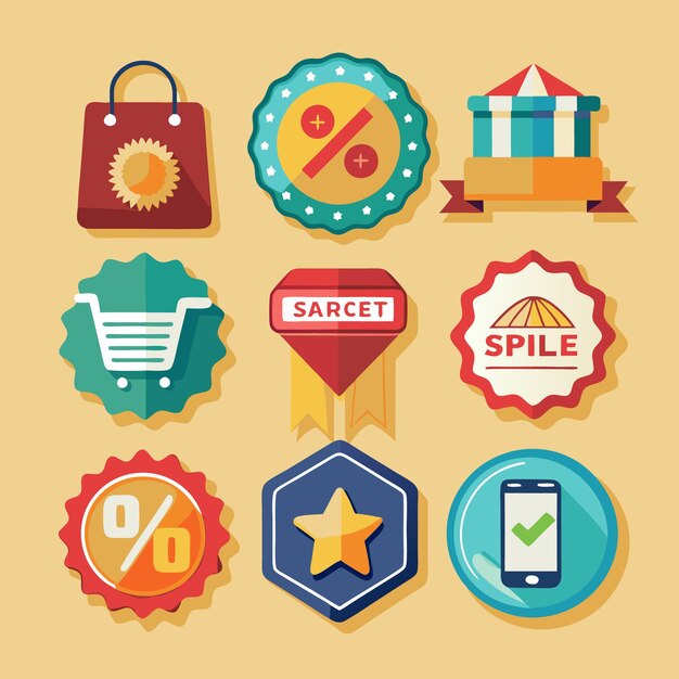 Banners de ventas y insignias de descuento Gráficos promocionales llamativos para venta al por menor y marketing