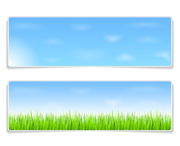 Vector banners de verano con cielo azul y pasto verde