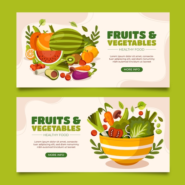 Banners de verduras en diseño plano.