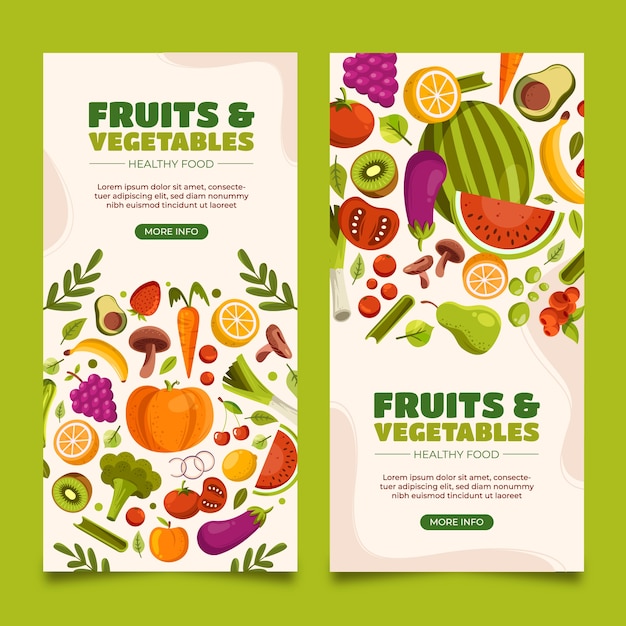 Banners de verduras en diseño plano.