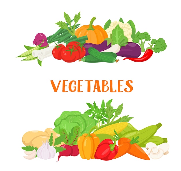 Banners de verduras en estilo de dibujos animados