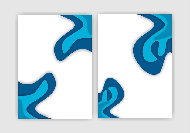 Banners verticales a4 con fondo abstracto 3d con ondas de corte de papel azul