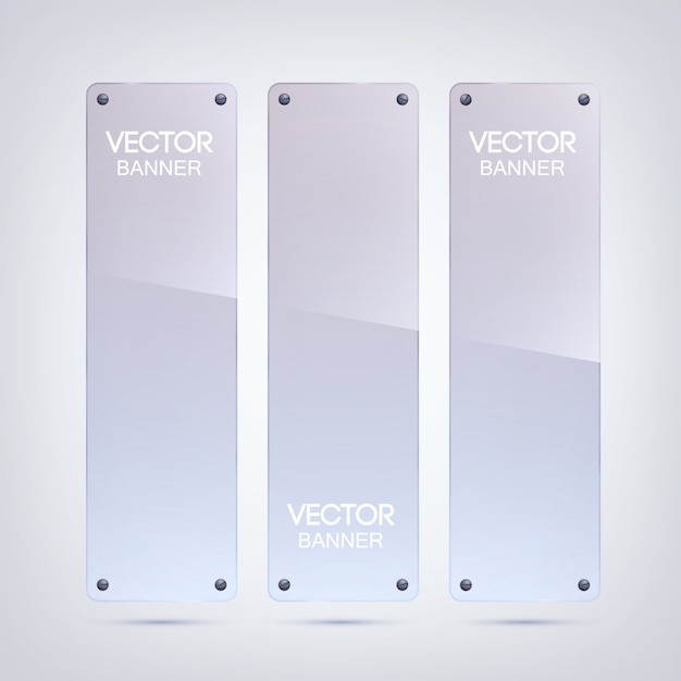 Banners verticales en blanco brillante con superficie de vidrio