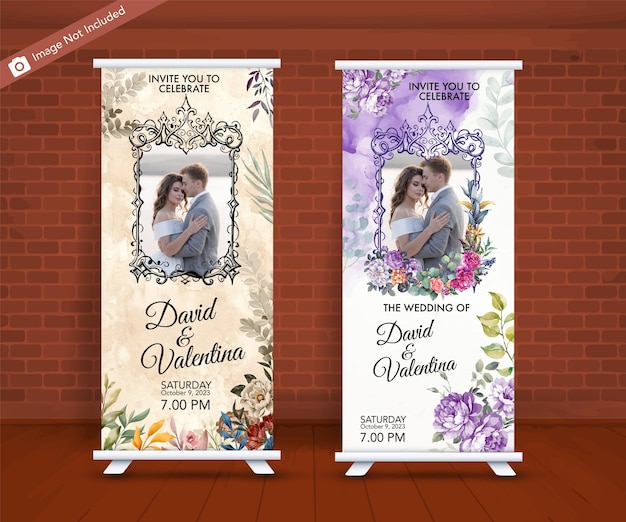 Vector banners verticales de boda florales dibujados a mano de vector libre