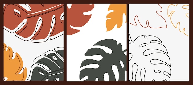Banners verticales botánicos vectoriales con hojas y elementos ovalados en diferentes paletas de colores