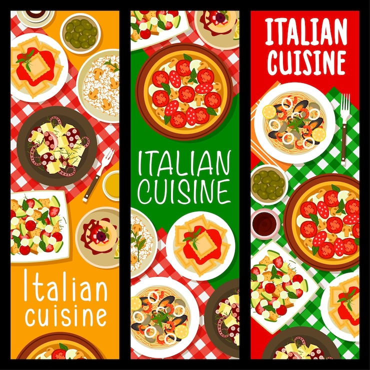 Vector banners verticales de comida de restaurante de cocina italiana
