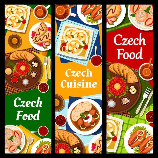 Vector banners verticales de comidas y platos de cocina checa