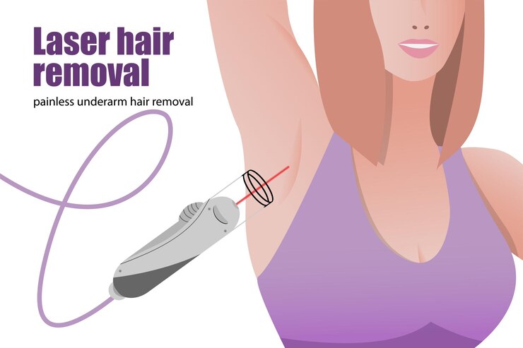 Vector banners verticales de depilación con depiladora láser axilas femeninas suaves y lugar para la descripción