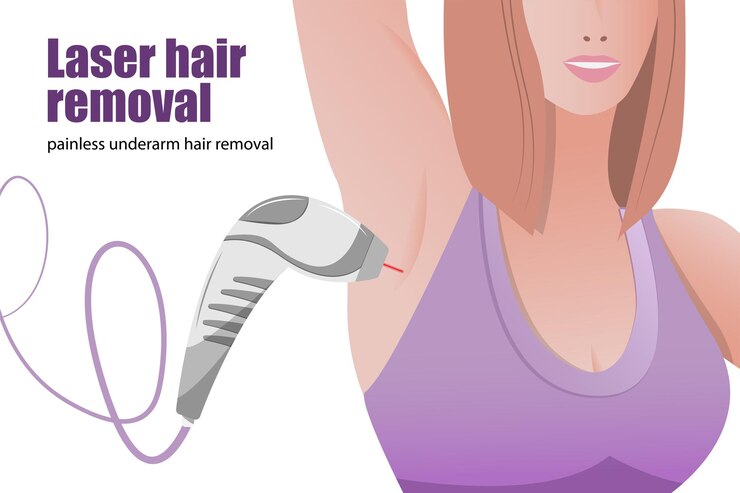 Vector banners verticales de depilación con depiladora láser axilas femeninas suaves y lugar para la descripción