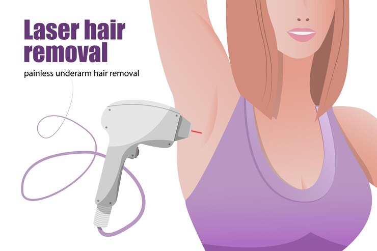 Vector banners verticales de depilación con depiladora láser axilas femeninas suaves y lugar para la descripción