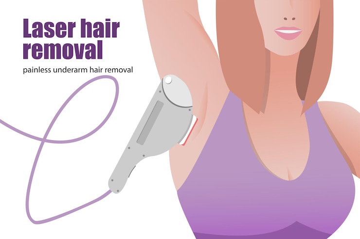 Vector banners verticales de depilación con depiladora láser axilas femeninas suaves y lugar para texto