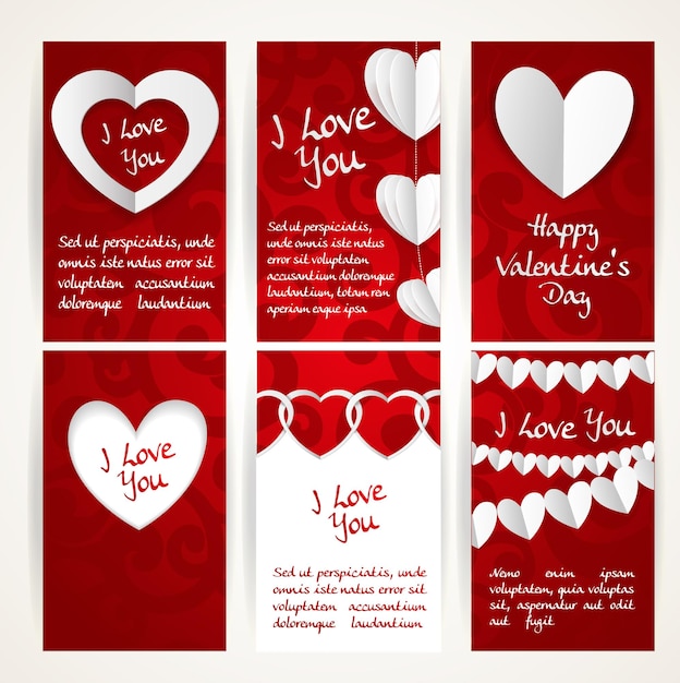 Banners verticales con guirnaldas de corazones de papel para Valentine39s D