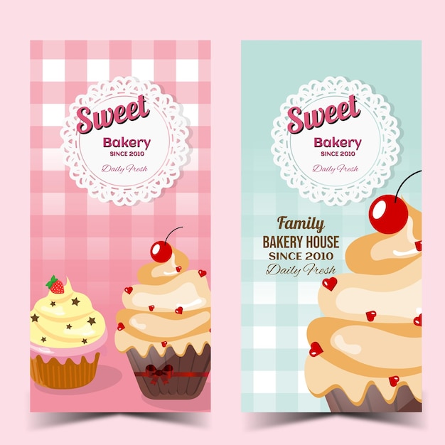 Banners verticales de pastelitos dulces en estilo vintage en vector