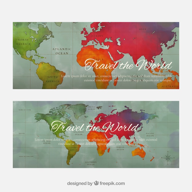 Vector banners de viaje con mapa