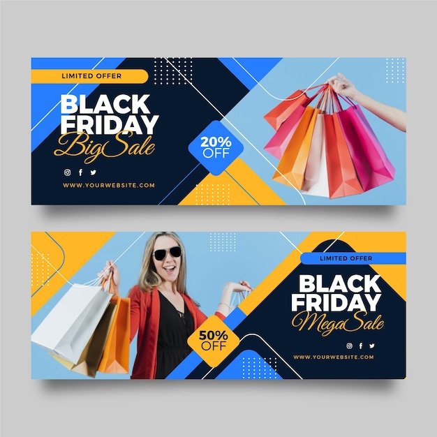 Vector banners de viernes negro con foto en diseño plano