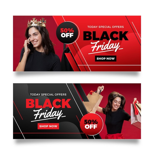 Vector banners de viernes negro con foto en diseño plano