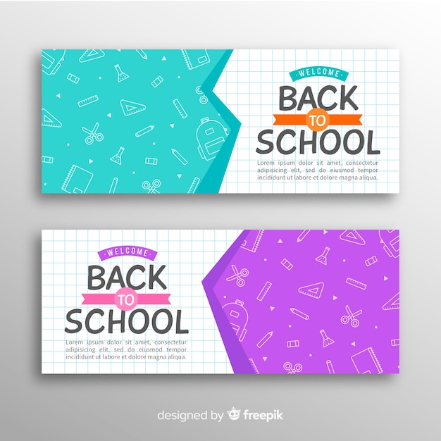 Vector banners de la vuelta al cole dibujados